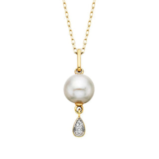 10K Yellow Gold Pearl and Diamond Teardrop Pendant