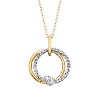14K Two Tone Layered Diamond Circle Pendant