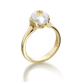 14K Yellow Gold Diamond in a Pearl Ring