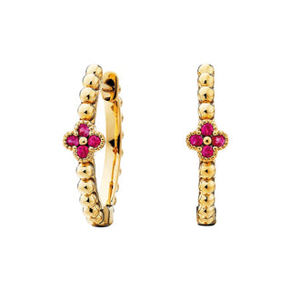 10k Yellow Gold Ruby Quatrefoil Hoops