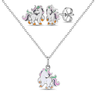 Fancy Galloping Unicorn Earring and Necklace Set