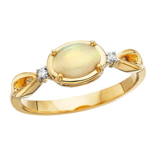 10K Yellow Gold Opal with Diamond Accent Ring
