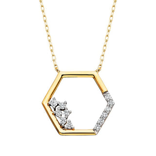 14K Yellow Gold Diamond Hexagon Necklace