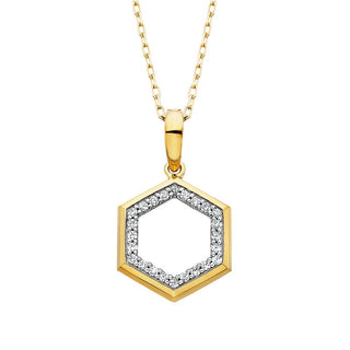 14K Yellow Gold Hexagonal Halo Necklace