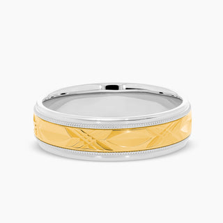 14K Two Toned Swiss Cut Center Wedding Band