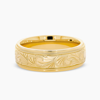 14K Yellow Gold Hand Engraved Wedding Band