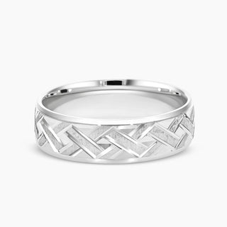 14K White Gold Engraved Wedding Band