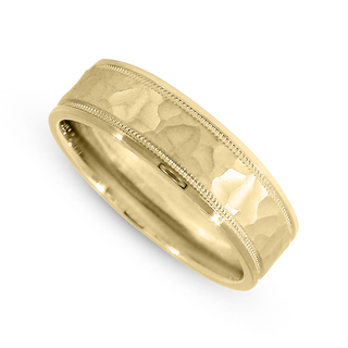 14K Yellow Gold Hammered Finish Wedding Band