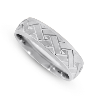 14K White Gold Engraved Wedding Band