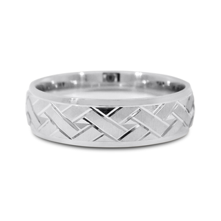 14K White Gold Engraved Wedding Band