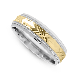 14K Two Toned Swiss Cut Center Wedding Band