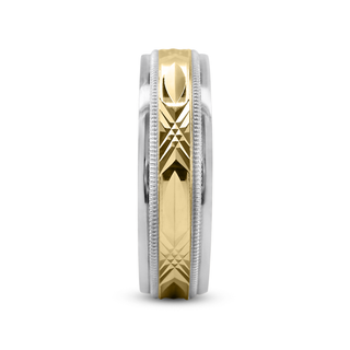 14K Two Toned Swiss Cut Center Wedding Band