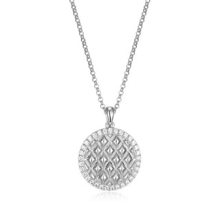 Sterling Silver "Quilted" CZ Circle Necklace