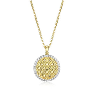 Gold Plated Sterling Silver "Quilted" CZ Circle Necklace
