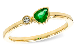 14K Yellow Gold Pear Emerald and Round Diamond Ring