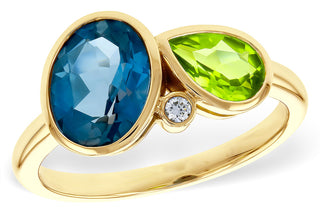 14K Yellow Gold Blue Topaz and Peridot Ring