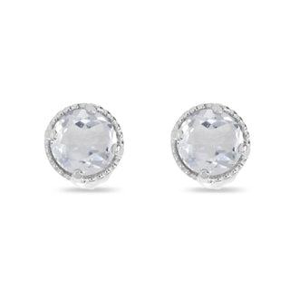 14K White Gold 4mm Round White Topaz Millgrain Halo Earrings