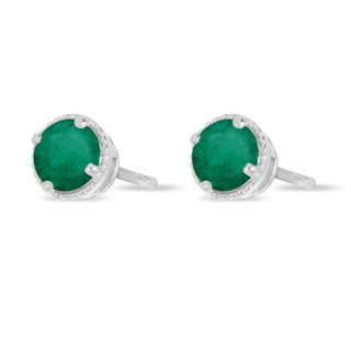 14K White Gold 4mm Round Emerald Halo Earrings