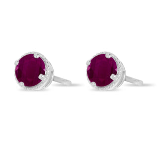 14K White Gold 4mm Round Ruby Millgrain Halo Earrings