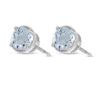 14K White Gold 5mm Round Aquamarine Millgrain Halo Earrings