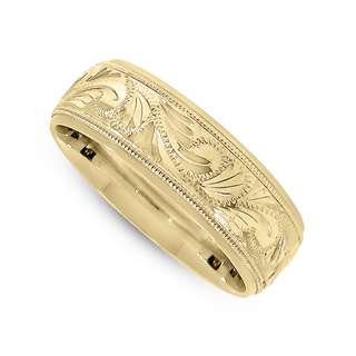 14K Yellow Gold Hand Engraved Wedding Band