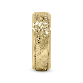 14K Yellow Gold Hand Engraved Wedding Band