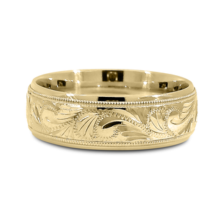 14K Yellow Gold Hand Engraved Wedding Band