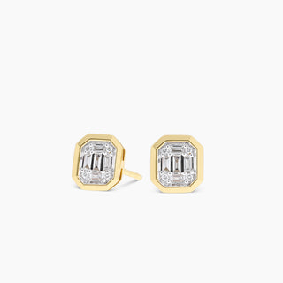14k Yellow Gold Baguette Cluster Diamond Earrings
