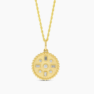 14K Yellow Gold Diamond Medallion Pendant