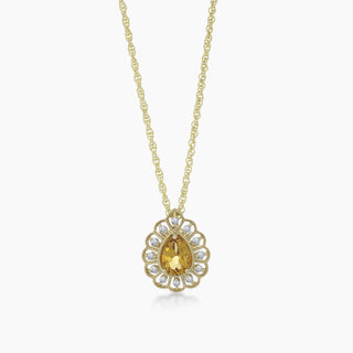 Citrine Pear & Diamond Filigree Necklace