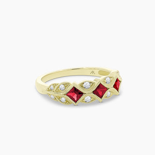 Princess Cut Ruby & Diamond Band