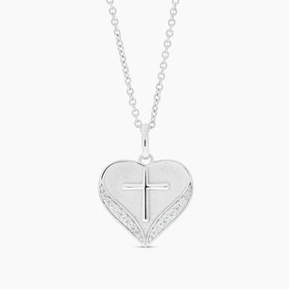 Heart and Cross Sterling Silver and White Topaz Necklace