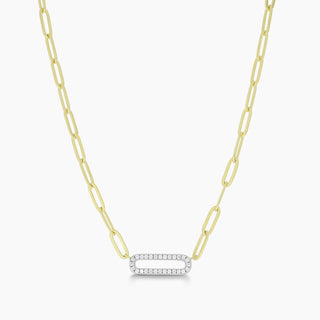 Sterling Cubic Zirconia Paperclip Necklace with Yellow Gold Overlay