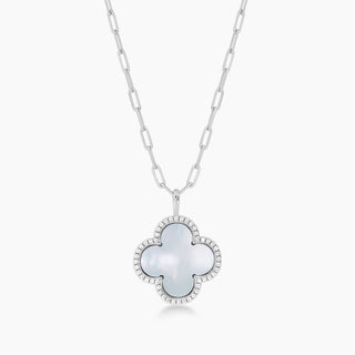 Mother of Pearl Clover Paperclip Necklace