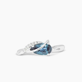 Chatham Pear Cut Created Alexandrite and Lab Grown Diamond Ring