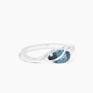Chatham Pear Cut Created Alexandrite and Lab Grown Diamond Ring