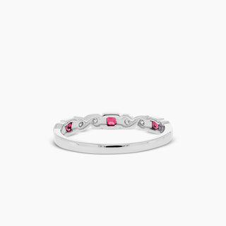 10K White Gold Ruby and Diamond Stackable Band