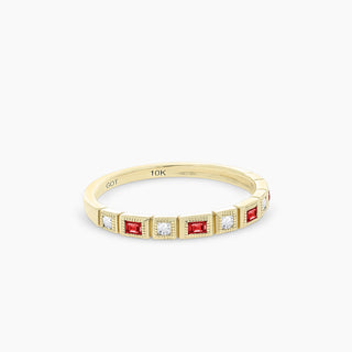 10K Yellow Gold Ruby and Diamond Stackable Band