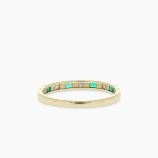 10K Yellow Gold Emerald and Diamond Stackable Band