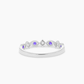 10K White Gold Amethyst and Diamond Stackable Band