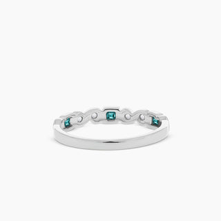10K White Gold Alexandrite and Diamond Stackable Band