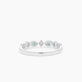 10K White Gold Aquamarine and Diamond Stackable Band