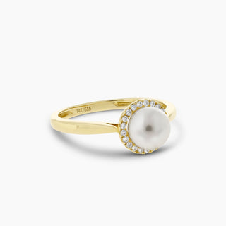 14K Yellow Gold Freshwater Pearl Halo Ring