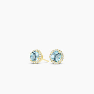 Aquamarine & Diamond Halo 14K Yellow Gold Earrings