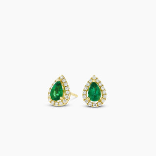 Pear Emerald & Diamond Halo Earrings