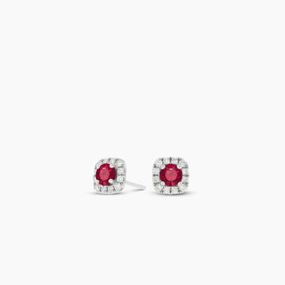 Ruby & Diamond Halo Earrings