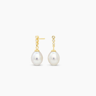 14K Yellow Gold Freshwater Pearl and Diamond Earrings