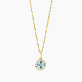 Aquamarine & Diamond Halo 14K Yellow Gold Necklace