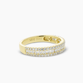 Three-Row Diamond 14K Yellow Gold Band