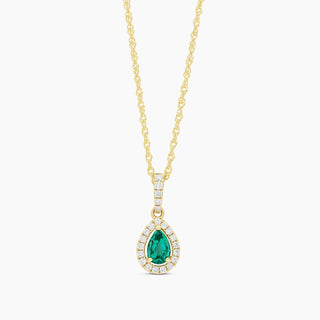14K Yellow Gold Emerald & Diamond Pear Necklace